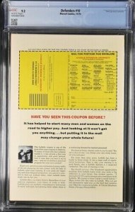 (1973) DEFENDERS #10 Classic THOR vs HULK Story! CGC 9.2 WP