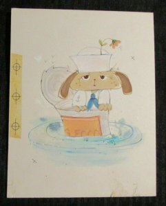 GET WELL SOON Dog Floating in Dog Food Can 7x8.5 Greeting Card Art #8687 