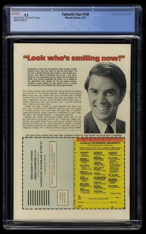 Fantastic Four #148 CGC NM- 9.2 Off White to White