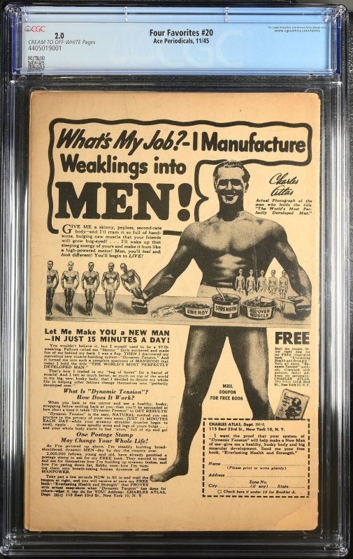 Four Favorites #20 CGC 2.0 Ace Periodicals 1945 Golden Age