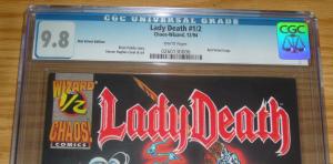Lady Death #Â½ CGC 9.8 red velvet logo variant - wizard half - 1/2 chaos comics
