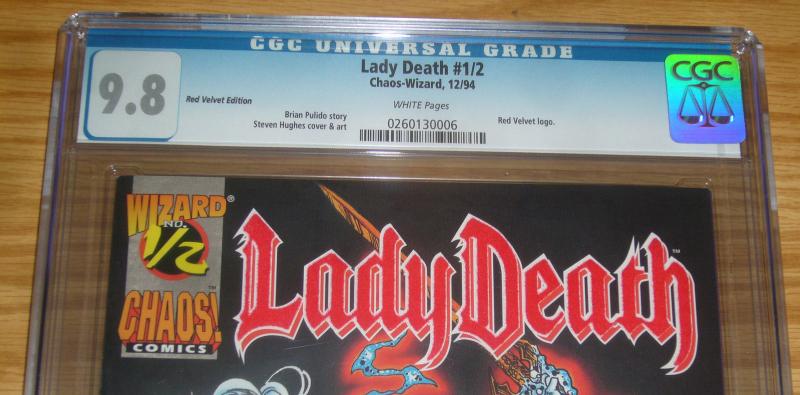 Lady Death #Â½ CGC 9.8 red velvet logo variant - wizard half - 1/2 chaos comics