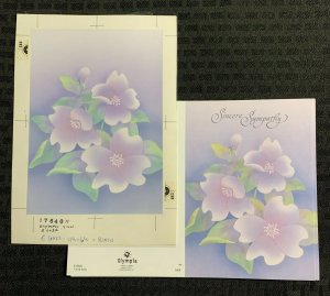 SINCERE SYMPATHY Purple Flowers 6.25x8.5 Greeting Card Art #6022 w/ 4 Cards