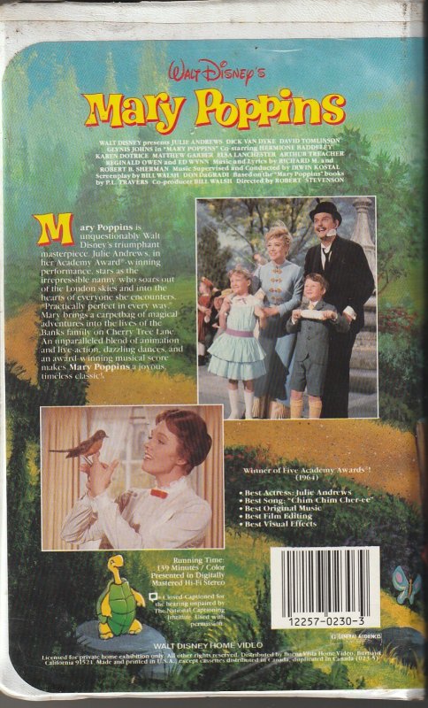 Walt Disney’s Mary Poppins VHS   Oscar Winning Film !