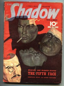 PULP:  THE SHADOW 1940 AUG 15 // THE FIFTH FACE // MASKS OF DISGUISE // Pulp ...