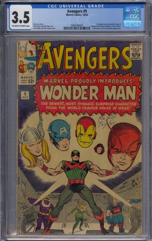 Avengers #9 CGC 3.5 1st Partial Origin Wonder MAN Stan LEE Jack Kirby ...