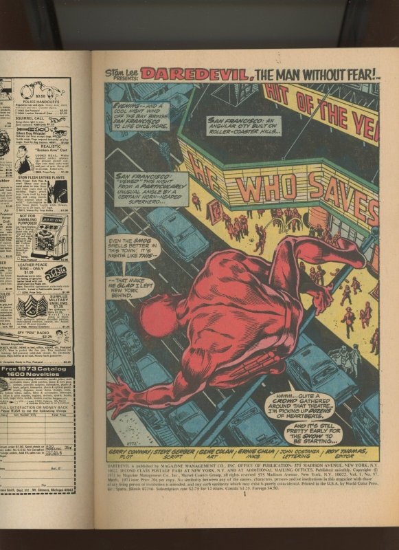 (1973) Daredevil #97: BRONZE AGE! KEY ISSUE! WE COMBINE SHIPPING! (8.0)