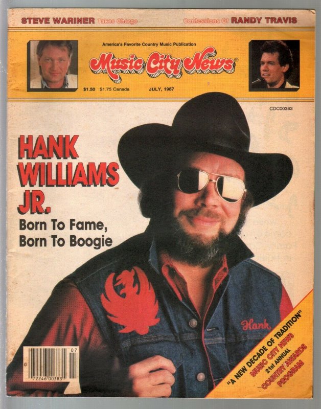 Music City News 7/1987=Hank Williams Jr-Randy Travis-Steve Wariner-FN