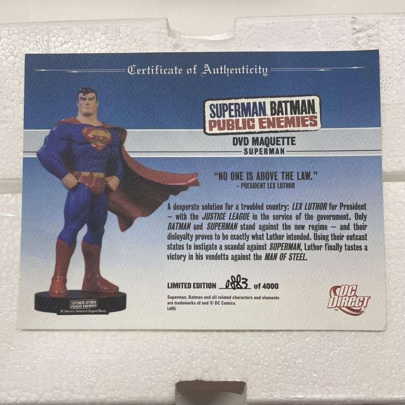 DC DIRECT BATMAN SUPERMAN PUBLIC ENEMIES MAQUETTE MIB!! Statue 0883/4000