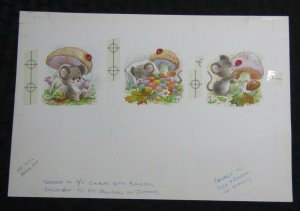 VALENTINES DAY 3-Panel Mouse Mushroom & Ladybug 10x7 Greeting Card Art #273