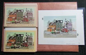 CHRISTMAS Main Street w/ Horse & Tree Cart 10.5x8.5 Greeting Card Art #X9035 