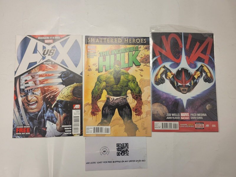 3 Marvel Comics #3 Avengers vs X-Men + #6 Nova + #1 Incredible Hulk 60 TJ26