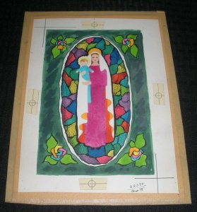 CHRISTMAS Baby Jesus & Mary Stained Glass Flowers 7.5x10 Greeting Card Art #5T