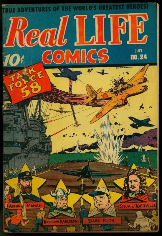 Real Life Comics #24 1945- Schomburg cover- Babe Ruth- Baseball G+
