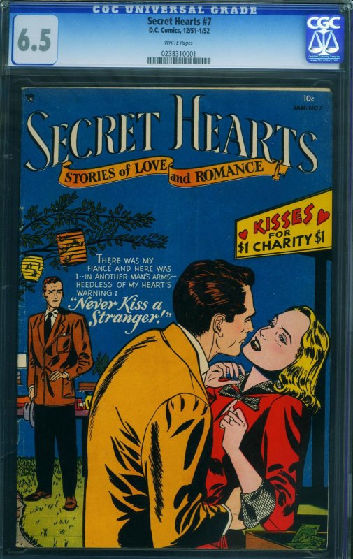 SECRET HEARTS #7 CGC 6.5 WHITE PAGES-1951-DC ROMANCE-RARE- 0238310001