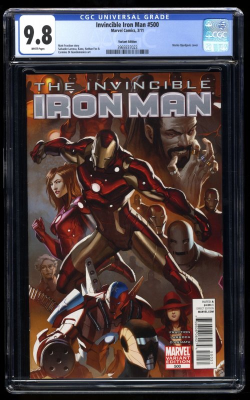 Invincible Iron Man #500 CGC NM/M 9.8 White Pages 1:50 Djurdjevic Variant