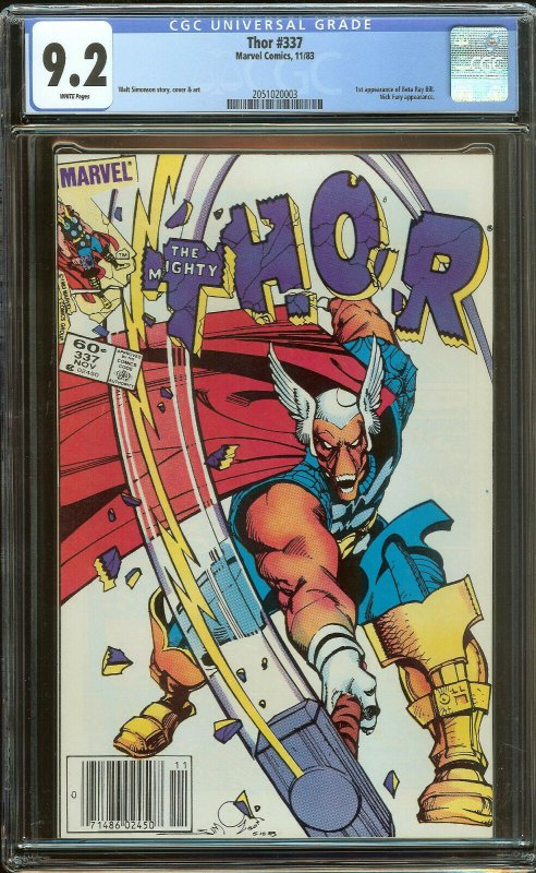 Thor 337 CGC 9.2   1st Beta Ray Bill   Newstand   White Pages