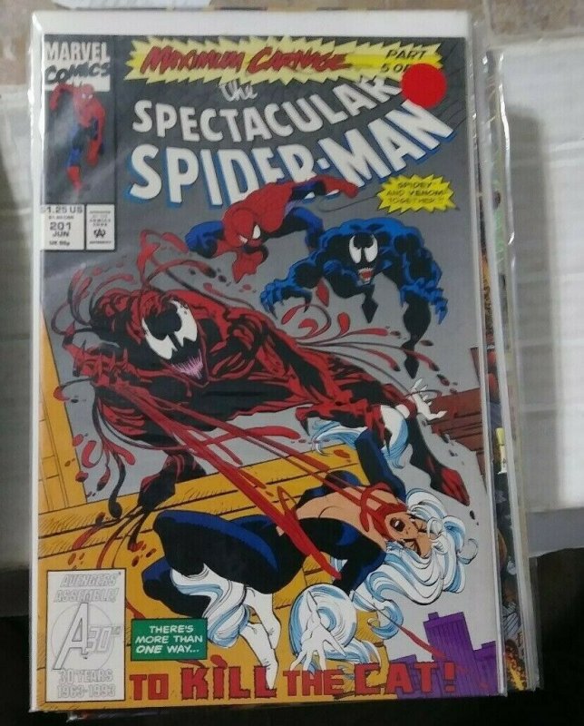 SPECTACULAR  SPIDER-MAN # 201 1993 MARVEL maximum carnage pt 5 venom+black cat