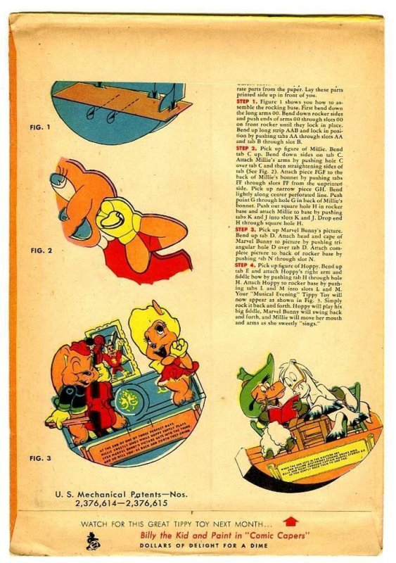 Tippy-Toy #3 Musical  Paper Toy 1946 Hoppy Marvel Bunny & Millie FAWCETT ..Nice