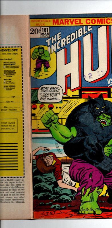 Incredible Hulk #161 - vs the Beast - 1972 - FN