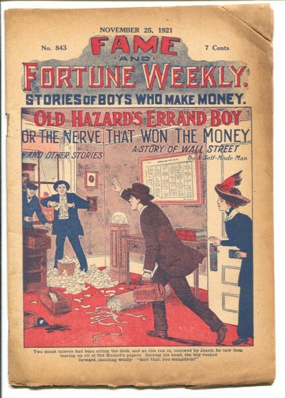 Fame and Fortune Weekly #843 11/25/1921-pulp thrills-G