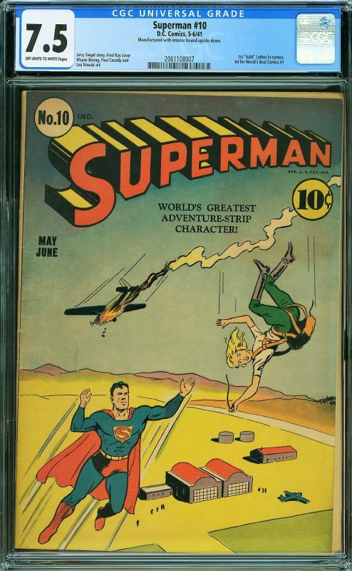 Superman #10 (DC, 1941) CGC 7.5 KEY 1st Bald Luthor - ERROR