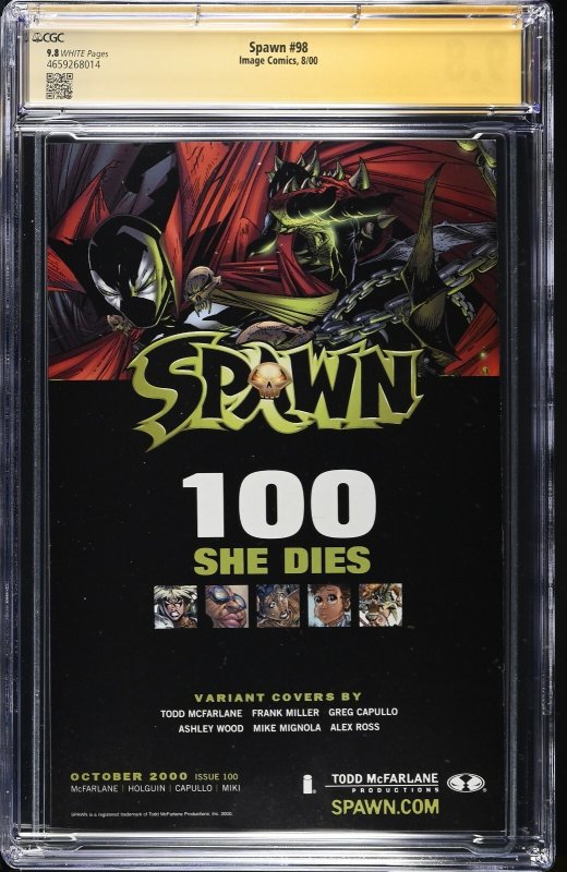 Spawn (2000) # 98 (CGC 9.8 SS) Signed Greg Capullo * Census = 2 * Image Comics