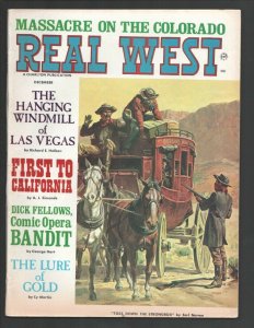 Real West 12/1969-Charlton-Stage robbery cover by Earl Norem-Hanging windmill...