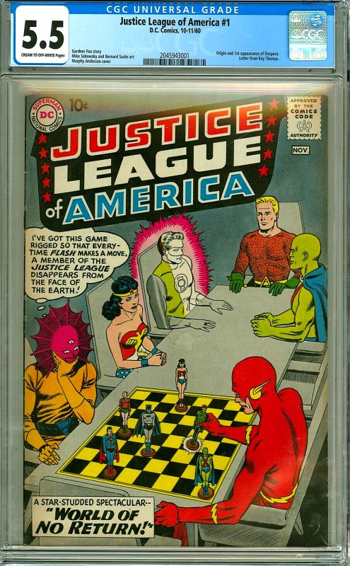 Justice League of America #1 (CGC 5.5) C-O/W pages; 1st app. Despero