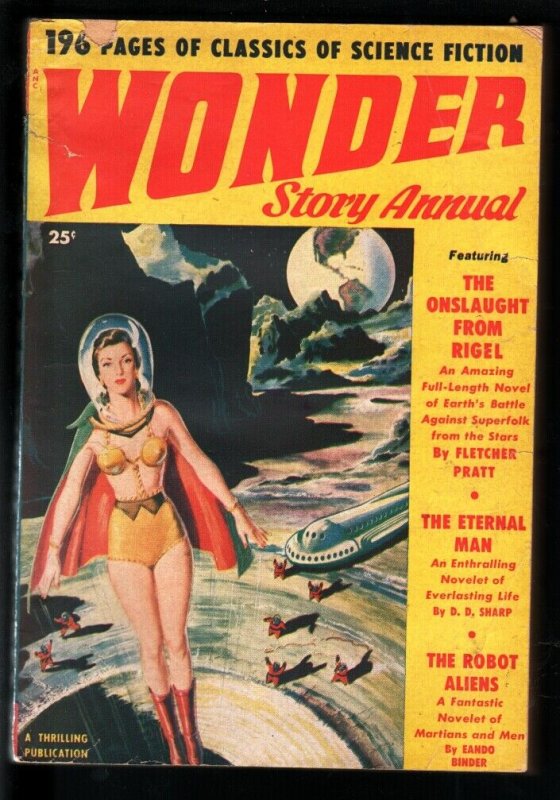 WONDER STORY ANNUAL 1950-GOOD GIRL ART-SAM CHERRY SCI FI COVER-PULP VG