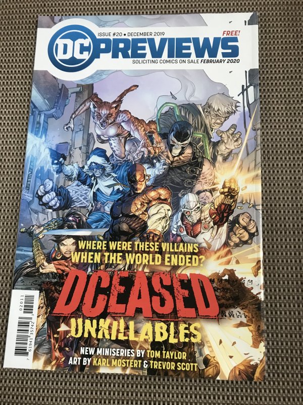 DC Previews #20 : 12/19 NM; flip cover, Deceased, Harley Quinn