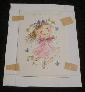 HAPPY BIRTHDAY Cute Cartoon Girl Dancing w/ Bells 4x5 Greeting Card Art #639