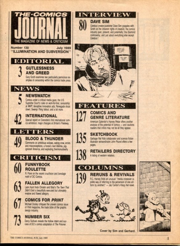 Comics Journal #130 1989- DAVE SIM- Cerebus- comic fanzine VG
