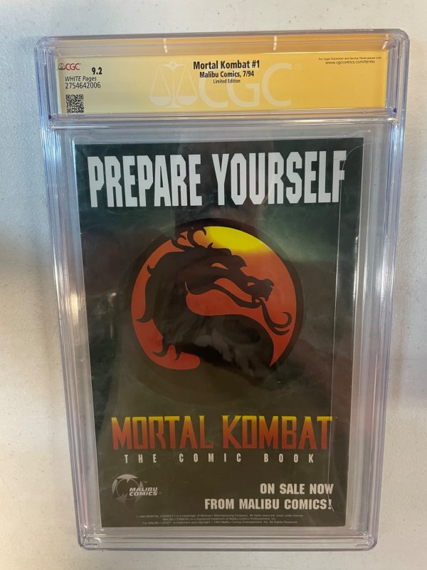 CGC 9.2 Mortal Kombat #1 1994 Foil Edition DOUBLE SIGNED Carlos & Daniel Pesina