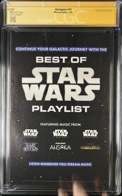 Avengers (2024) # 14 (CGC 9.8 SS) Signed Joshua Cassara * Census = 1 * Marvel *