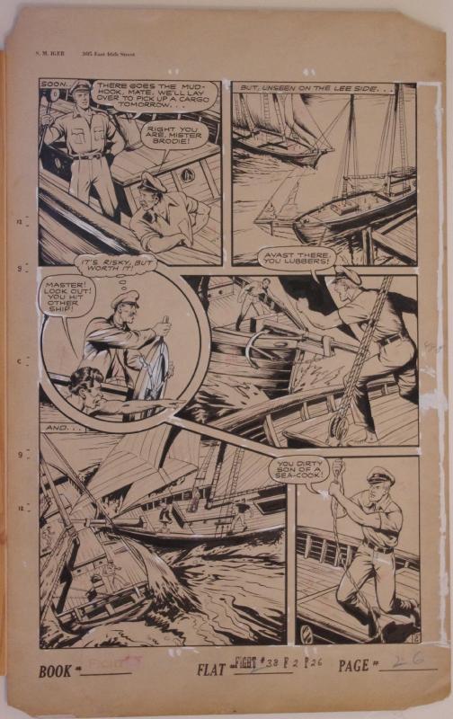 ALEX BLUM original art, FIGHT COMICS #38 pg 26, 1945, Shark Brodie, Ship wreck