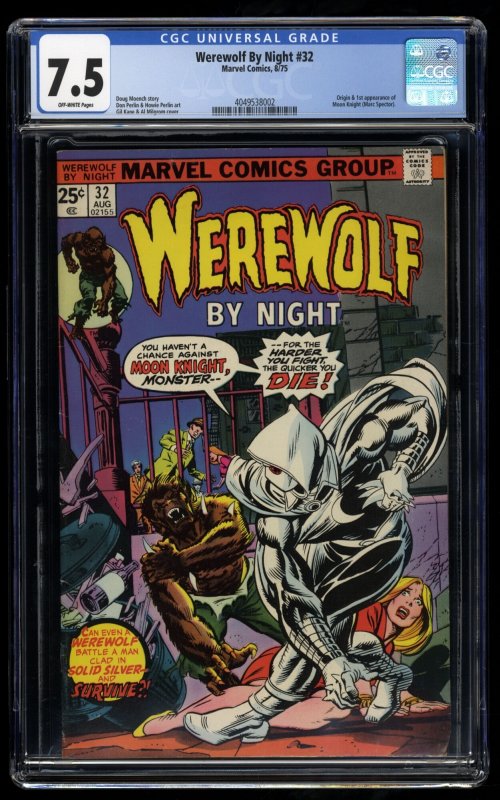 Werewolf By Night #32 CGC VF- 7.5 Off White 1st Moon Knight Marc Spector!