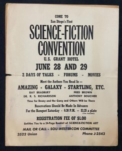 1952 1ST SAN DIEGO SCI FI CONVENTION  PROMO POSTER (BEFORE SDCC) RARE VG/FN