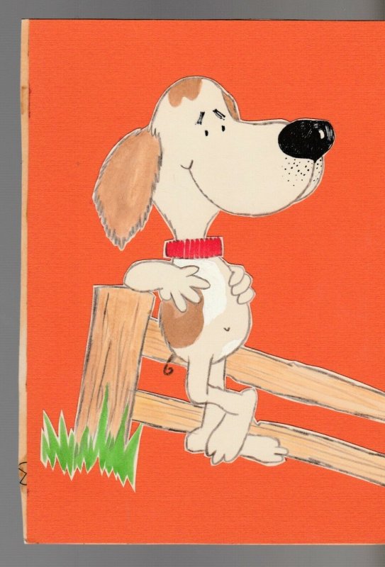 FATHERS DAY Cute Cartoon Dog Leaning on Fence 5x7.25 Greeting Card Art #FD7607