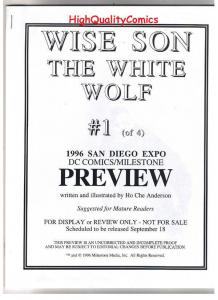 WISE SON, WHITE WOLF #1 Black and White Promo, 1996, VF/NM, Preview, more in