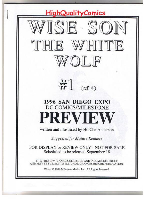 WISE SON, WHITE WOLF #1 Black and White Promo, 1996, VF/NM, Preview, more in