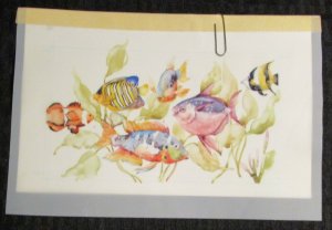 HAPPY BIRTHDAY Painted tropical Fish on Acetate 9x6 Greeting Card Art #nn