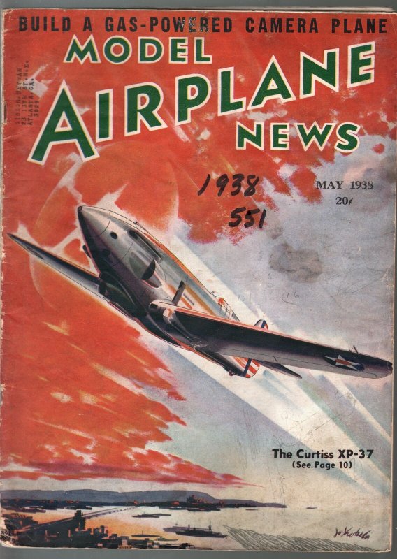 Model Airplane News 5/1938-Curtiss XP-37-WWII era-pix-diagrams-VG