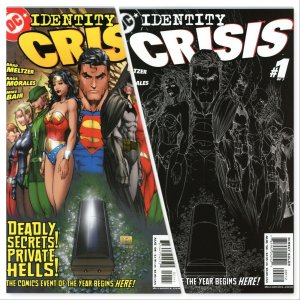 IDENTITY CRISIS #1 with 2nd Printing B&W Sketch Michael Turner DC Comics 2004