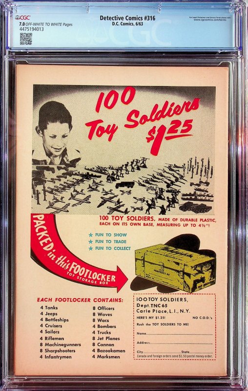 Detective Comics #316 (1963) - CGC 7.0 - Cert#4475194013