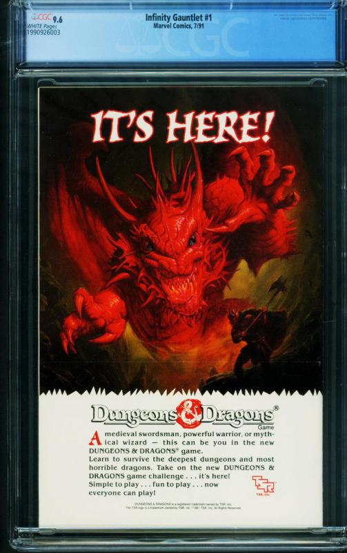 Infinity Gauntlet #1 CGC 9.6 1991 Thanos cover!  - 1990926003