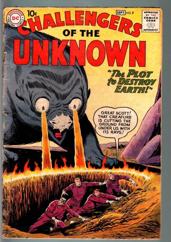 CHALLENGERS OF THE UNKNOWN #9-MONSTER COVER-ALIENS-DC-SCI FI SERIES-1959-G + G+