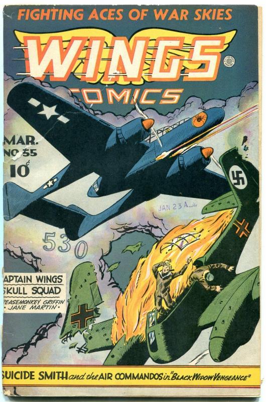 Wings Comics #55 1945- Fiction House Golden Age- Suicide Smith G/VG