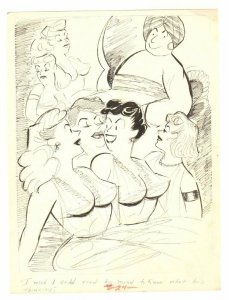 Six Harem Babes Humorama Gag - 1957 Signed art by Al Cramer