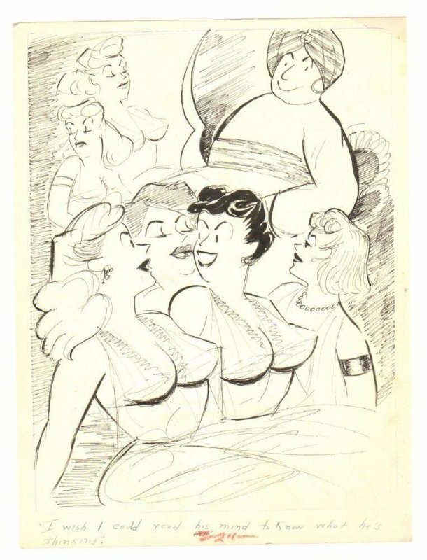 Six Harem Babes Humorama Gag - 1957 Signed art by Al Cramer